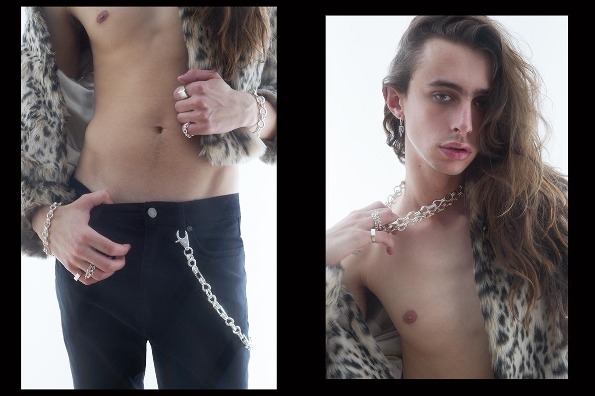 HEAVY METALS - JOHNNY VALENTINE CHAINS Johnny Valentine Chains from New York City. Model Arlo Winokur photograped by Alexander Thompson for Reserved magazine. Spread 2.