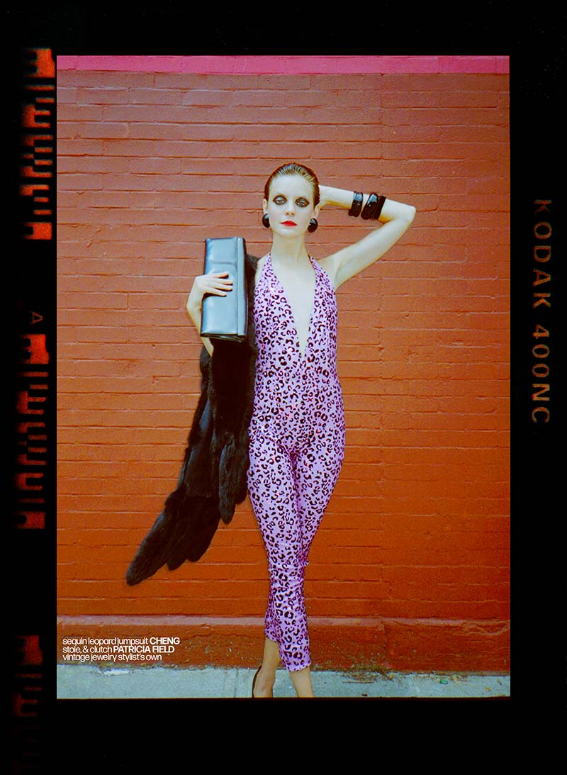 Allie Concannon photographed in a Cheng sequin jumpsuit for Reserved magazine by Alexander Thompson.