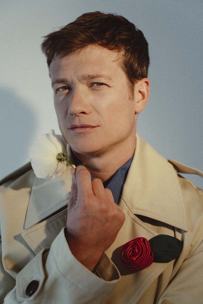 Ed Speleers from Netflix You on the cover of Reserved Magazine shot by David-Simon Dayan at Case Gallery Styled by Britton Litow Groomed by Nicole Blanco Produced by BJ Panda Bear ami paris look - 9