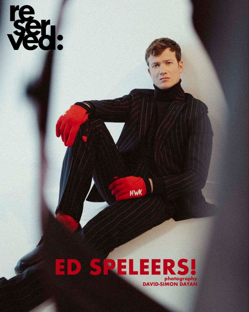 Ed Speleers from Netflix You on the cover of Reserved Magazine shot by David-Simon Dayan at Case Gallery Styled by Britton Litow Groomed by Nicole Blanco Produced by BJ Panda Bear cover