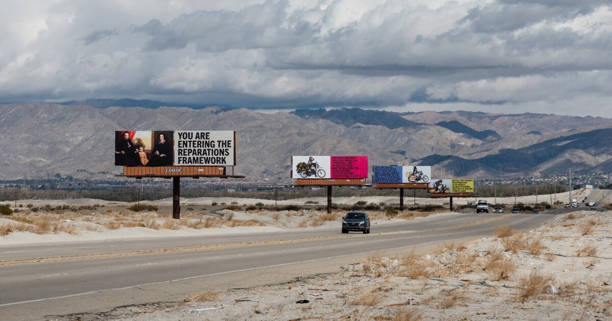 Desert X Closing 2023 billboard signs in the desert palm springs