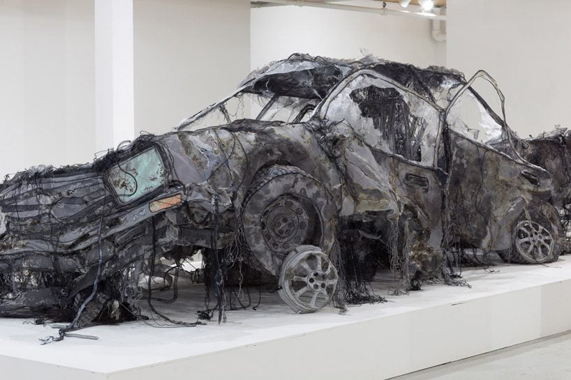 Desert X Closing 2023 car with textile art growth in sunnylands