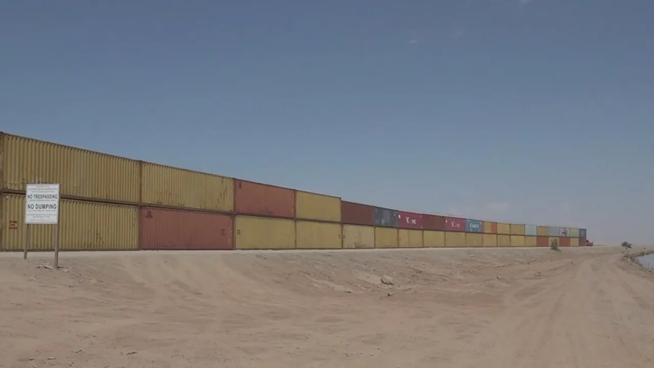 close up of shipping containers posed in the desert 