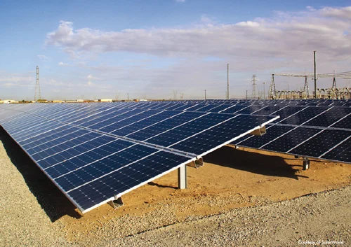 geometric solar panels in the desert
