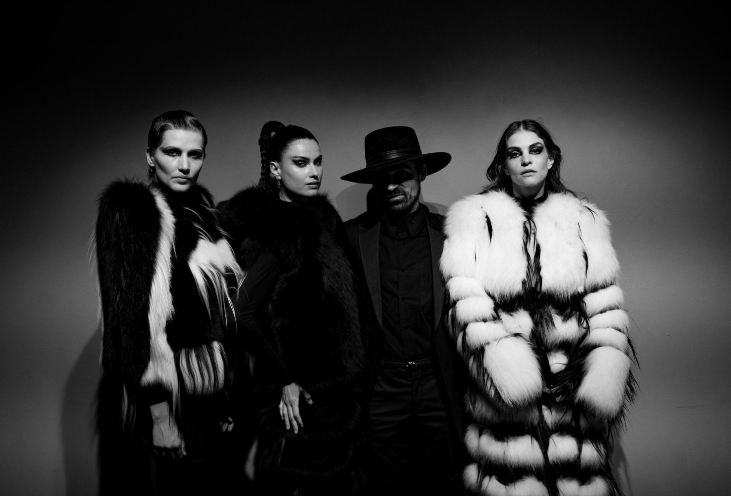 Quentin Veron and his models in black and white fur