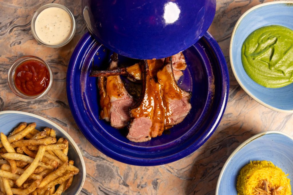 L R Fries Lamb Rack Tangine Cilantro Potato Mousseline and Rice Pilaf 1024x683