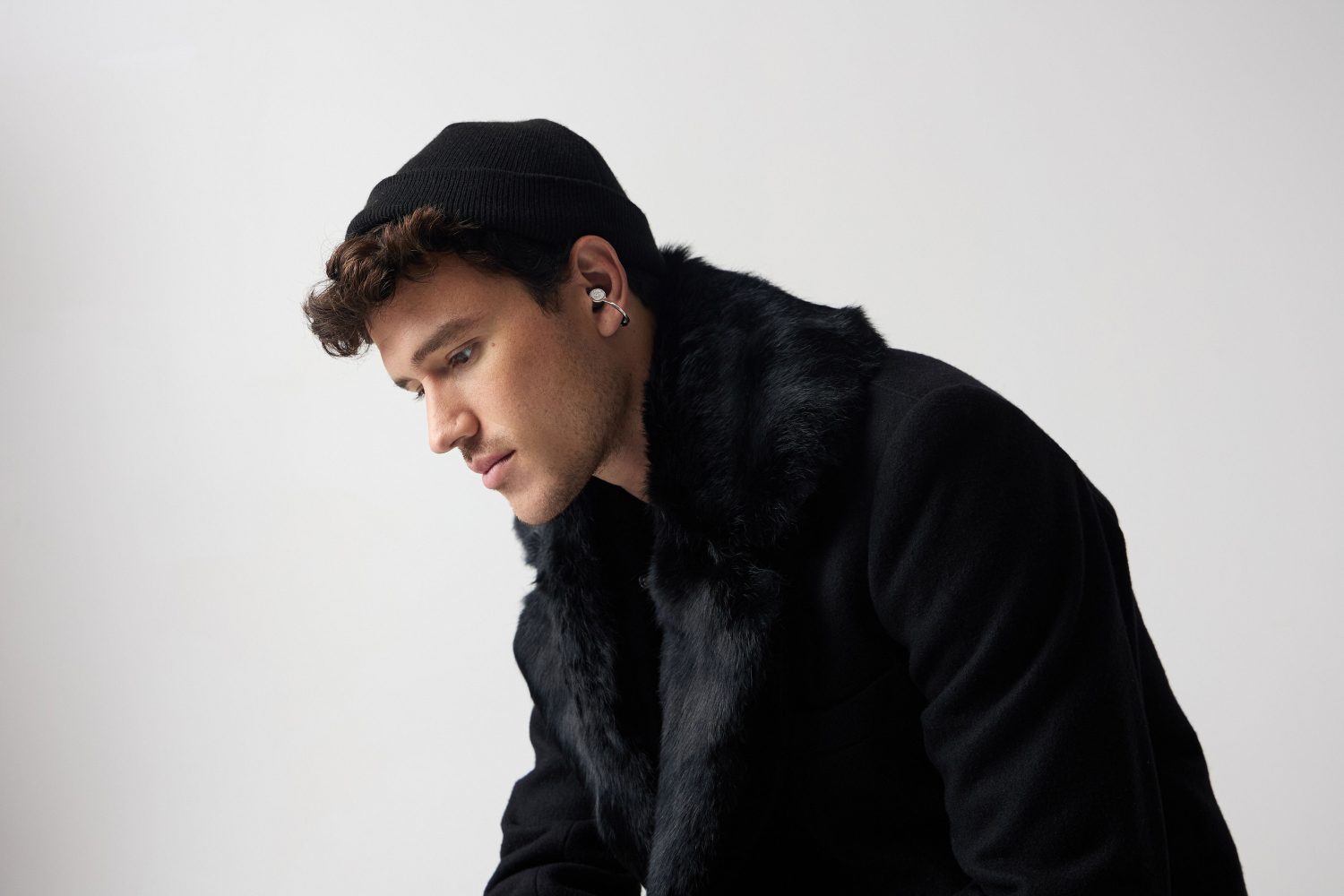 black fur coat CAS&Kera earKron diamond and platinum ear-cuffs Photographed by Matt Lee Morgan.