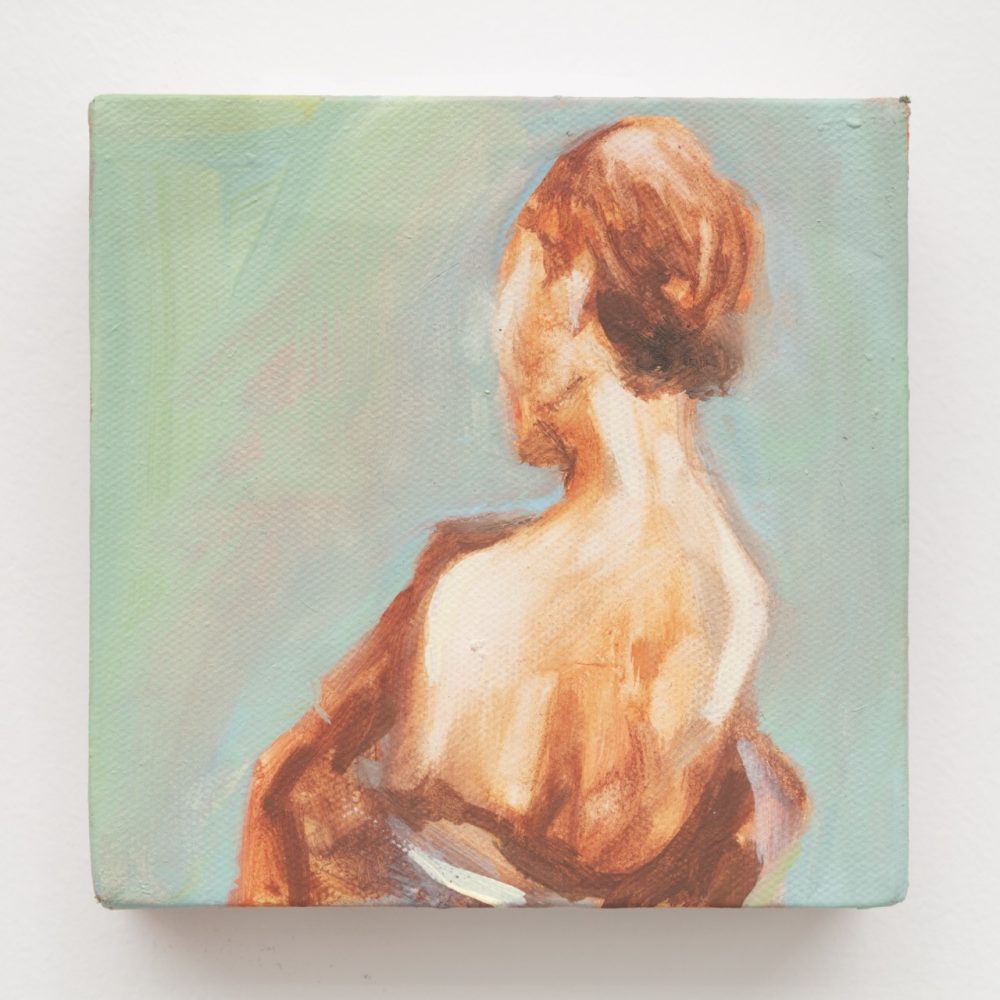 Avery Wheless, posture, 2025 Oil on canvas 5 x 5 in Image courtesy of the Artist and OCHI. Photo by Deen Babakhyi.