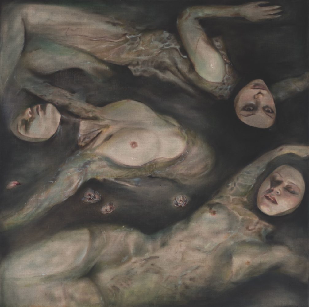 Nicolette Mishkan | Slow Motion Siren Sex Nicolette Mishkan, OBLIVION DRIFT, 2025, oil on linen, 36 x 36 inches. Photo by Paul Salveson; Courtesy of the artist and Megan Mulrooney Gallery.