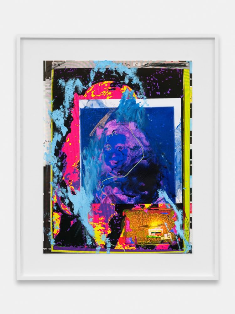 Home Rachel Harrison Sparkle Infanta 2026 Acrylic, flashe, wax crayon, glitter on inkjet print Framed Dimensions: 28 x 23 x 1 1/2 inches (71.1 x 58.4 x 3.8 cm) Paper Dimensions: 22 x 17 inches (55.9 x 43.2 cm) Photo: Evan Bedford