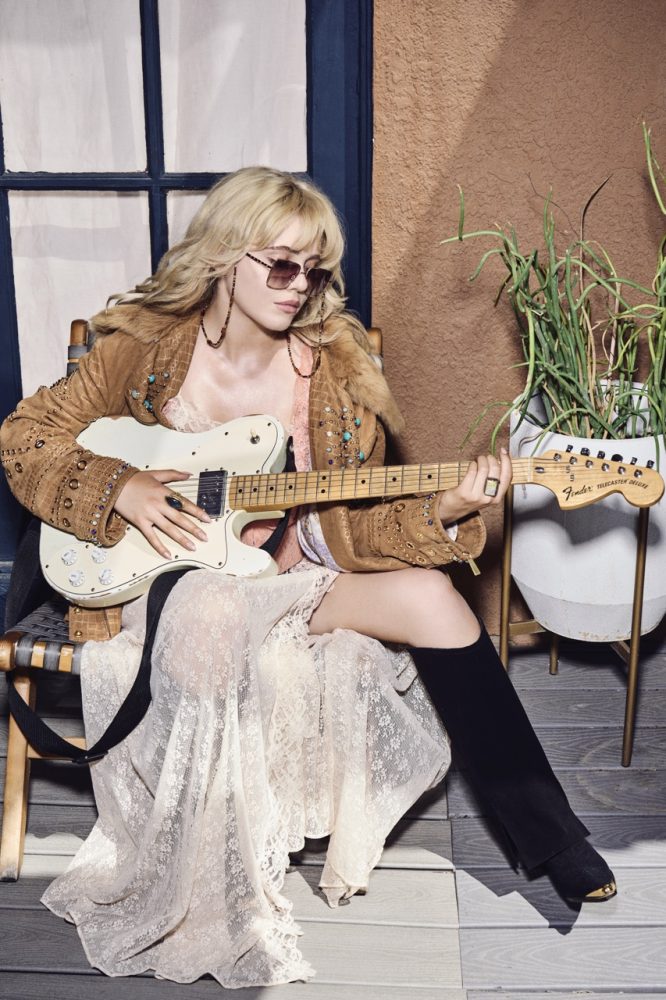 VOOGLAM | "MOTOBOHO" VOOGLAM "Moto Boho". Photographed by Ben Cope. Styled by Jules Wood. blonde guitar