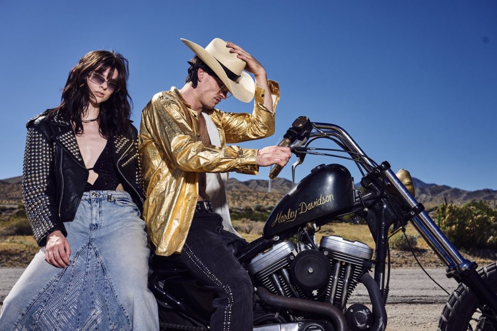 VOOGLAM | "MOTOBOHO" VOOGLAM "Moto Boho". Photographed by Ben Cope. Styled by Jules Wood. couple gold moto