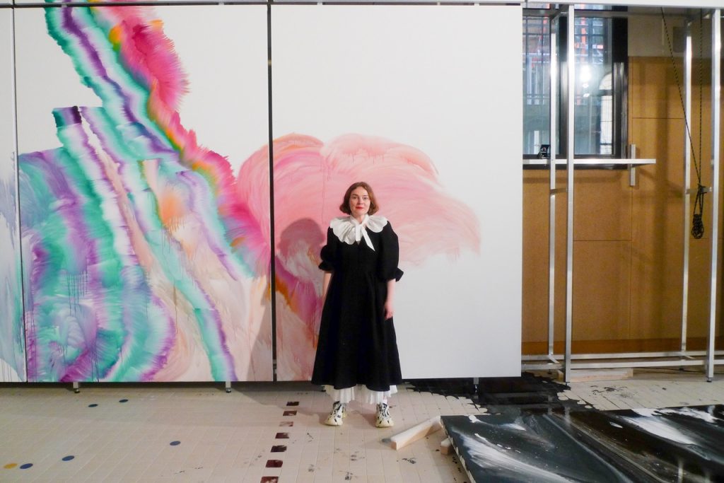 VENICE ART BIENNALE DIARY with Artist Jenny Sharaf Estonian Pavilion artist, Merika Estna. Curated by Natalia Sielewicz. Merging traditional painting with performance art, all while wearing a fabulous outfit. I cannot imagine this exhibition upset anyone. The artist seemed happy and grateful to be there, which was genuinely refreshing.